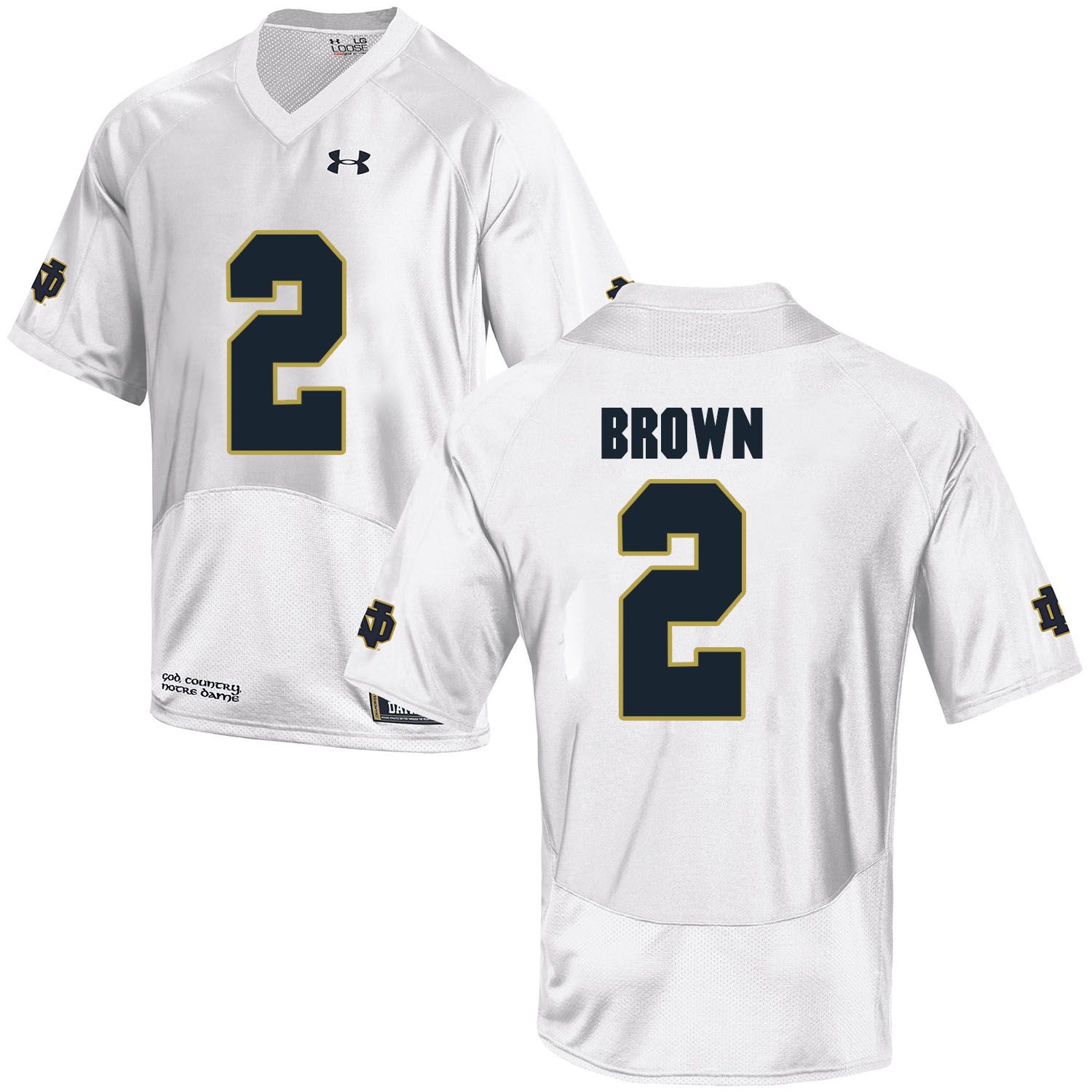 Men Norte Dame Fighting Irish #2 Brown White Customized NCAA Jerseys->->Custom Jersey